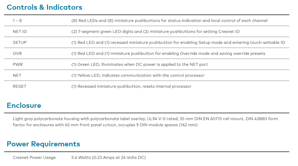 Crestron DIN-8SW8-I 8通道照明控制模塊